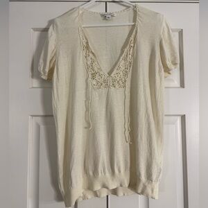 Banana Republic Vintage Ivory Linen-Cotton Crochet Detail Lightweight Top Size L